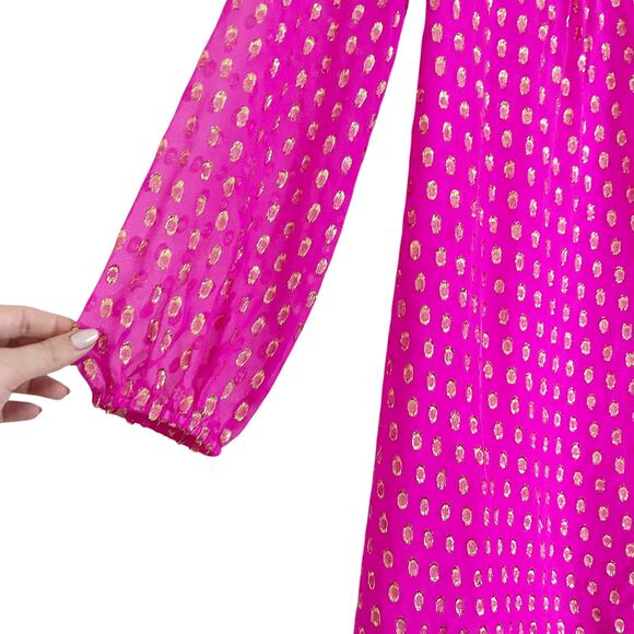 LILLY PULITZER Colby Silk Long Sleeve Tunic Dress Pink Gold 2 - Picture 6 of 10